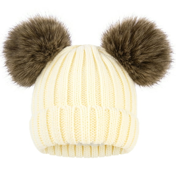Simplicity Soft Kids Winter Hat Boys Girls Plush Lined Elastic Toddler Winter Hat Cuddly Ball Pom Pom Ears Knit Baby Hat Warm Kids Beanie Hat