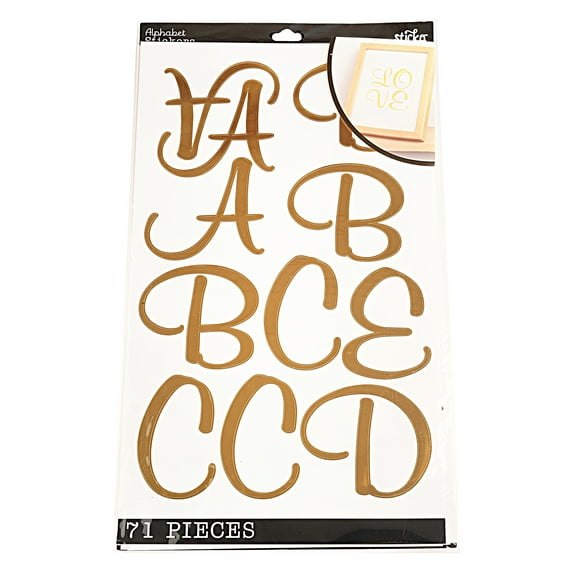Simplicity Solid Stick Gold Script Alphabet Paper Stickers, 71 Piece
