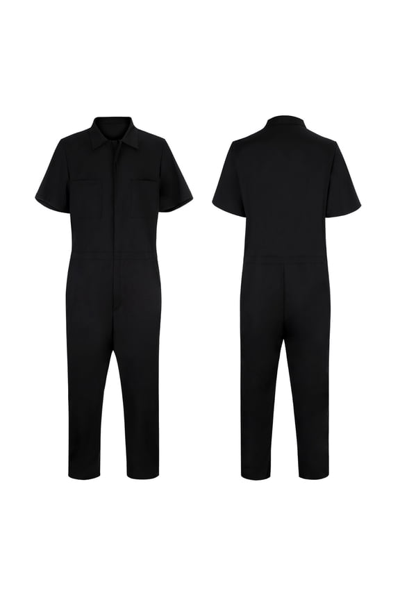 Simplicity Street Mens Clothing Set Mens Solid Colour Short Sleeve Jumpsuit With Zip Work Lapel Piece Suit