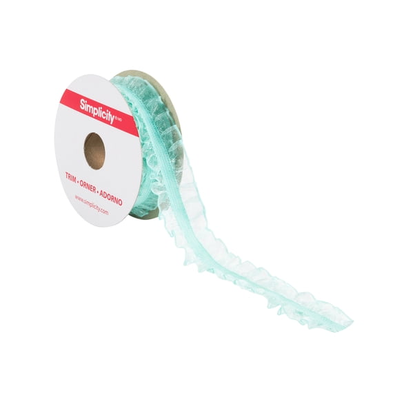 Simplicity Trim, Aqua 1 inch X 3 Yards Double Sheer Ruffled Elastic Trim