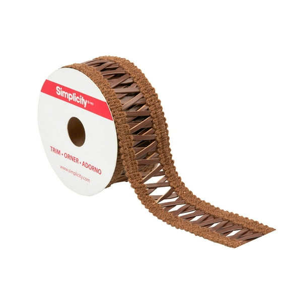 Simplicity Trim, Brown 1 3/8 inch Pleather Lattice Band Trim Great for Apparel, Home Decorating, and Crafts, 2 Yards, 1 Each
