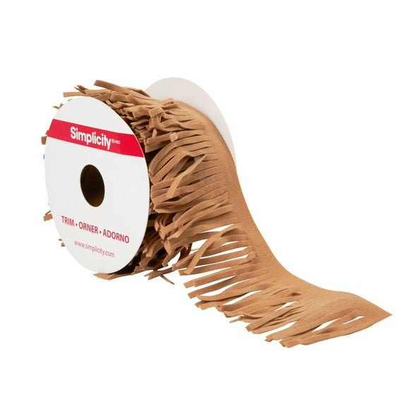 Simplicity Trim, Brown 2 inch Faux Suede Fringe Trim Great for Apparel, Home Decorating, and Crafts, 2 Yards, 1 Each