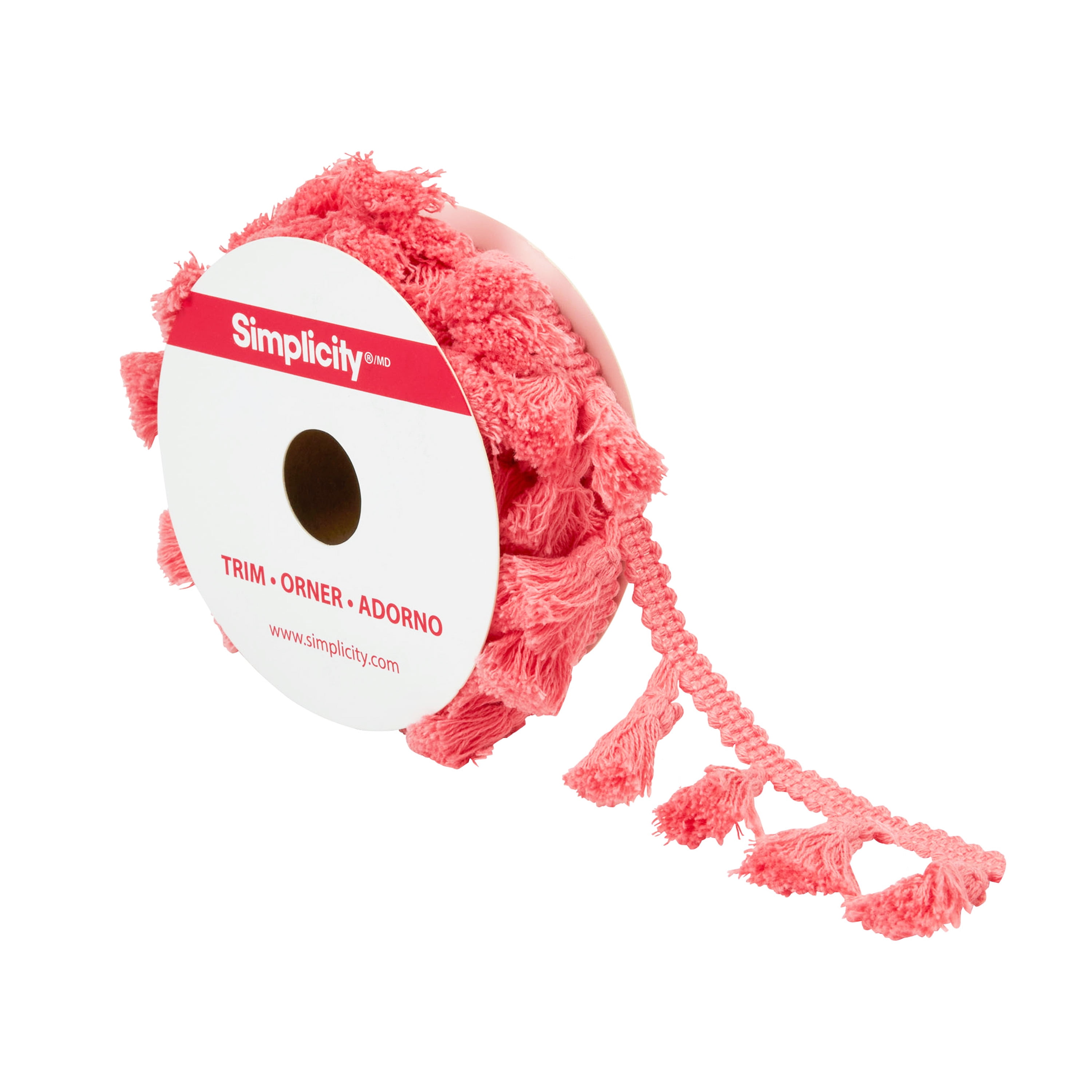 Simplicity Trim, Coral 1 1/4 inch Mini Tassel Fringe Trim Great for Apparel, Home Decorating, and Crafts, 2 Yards, 1 Each