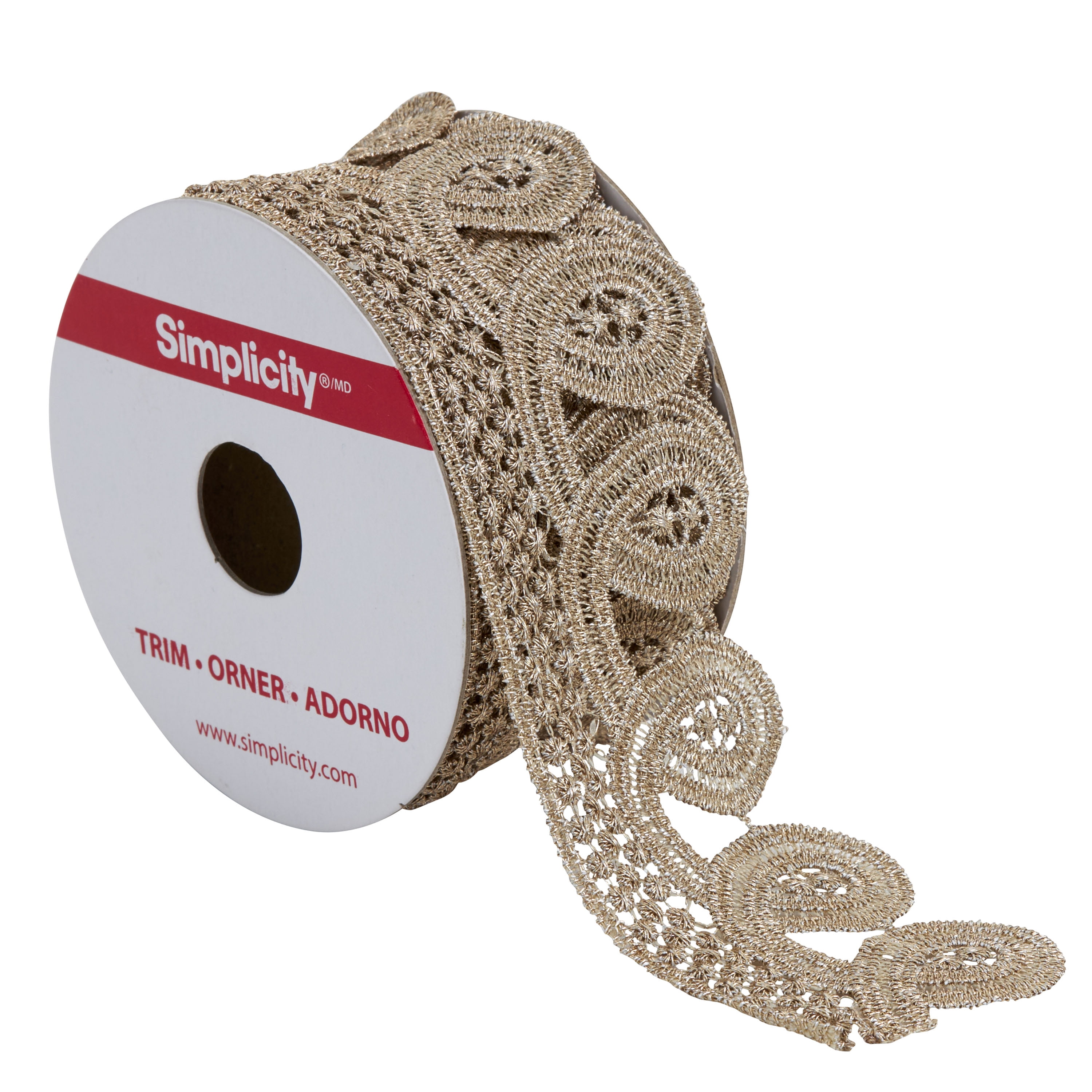 Simplicity Trim, Gold 1 3/4 inch Metallic Lace Loop Trim Great for Apparel, Home Decorating, and Crafts, 3 Yards, 1 Each