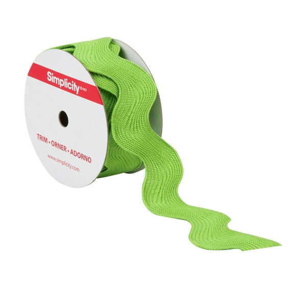 Simplicity Trim, Green 1 1/2 inch Jumbo Ric Rac Trim Great for Apparel, Home Decorating, and Crafts, 3 Yards, 1 Each