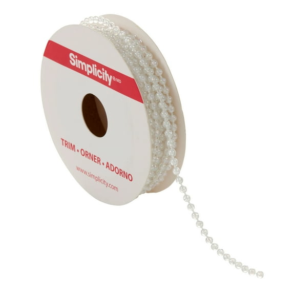 Simplicity Trim, Iridescent 3 mm Fused Pearl Strand Trim Great for Apparel, Home Decorating, and Crafts, 4 Yards, 1 Each