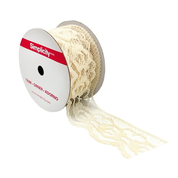 Simplicity Trim, Ivory 1 1/4 inch X 3 Yards Rose Lace Trim