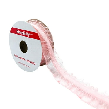 Simplicity Trim, Light Pink 1 inch Double Sheer Ruffled Elastic Trim Great for Apparel, Home Decorating, and Crafts, 3 Yards, 1 Each