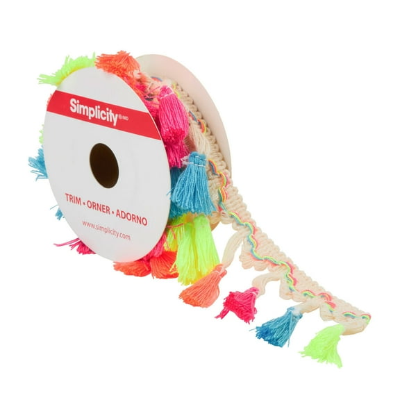Simplicity Trim, Multi-color 1 7/8 inch Rainbow Tassel Fringe Trim Great for Apparel, Home Decorating, and Crafts, 1 Yard, 1 Each