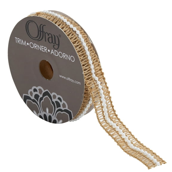 Simplicity Trim, Natural 5/8 inch Jute with Pearl Center Trim Great for Apparel, Home Decorating, and Crafts, 3 Yards, 1 Each