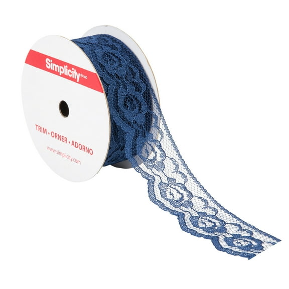 Simplicity Trim, Navy 1 1/4 inch Rose Lace Trim Great for Apparel, Home Decorating, and Crafts, 3 Yards, 1 Each