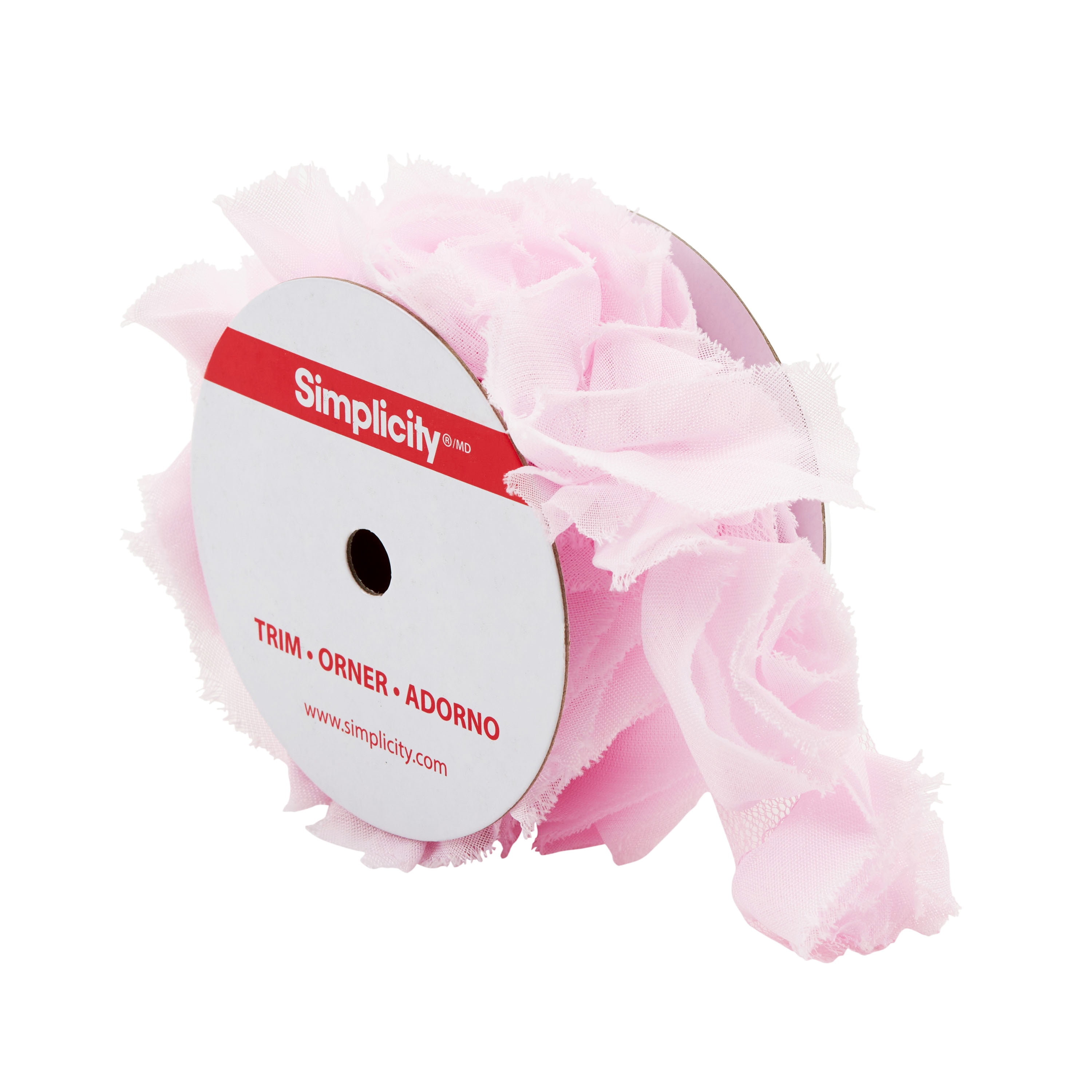 Simplicity Trim, Pink 2 inch Large Ribbon Rose Trim Great for Apparel, Home Decorating, and Crafts, 1 Yard, 1 Each
