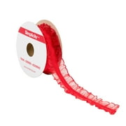 Simplicity Trim, Red 1 inch Double Sheer Ruffled Elastic Trim Great for Apparel, Home Decorating, and Crafts, 3 Yards, 1 Each