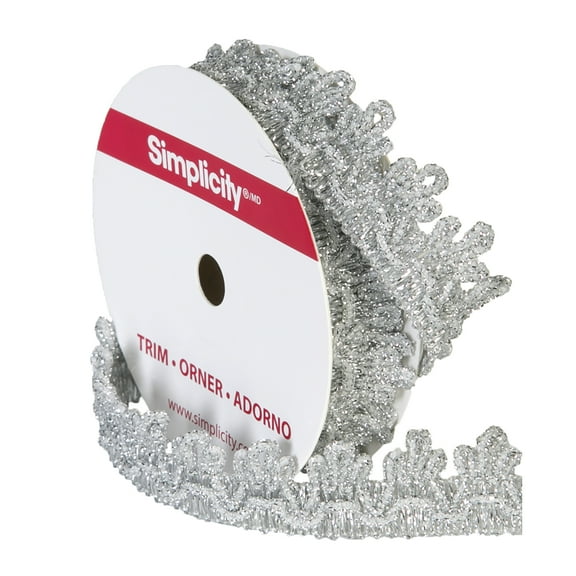 Simplicity Trim, Silver 3/4 inch Metallic Braid Trim Great for Apparel, Home Decorating, and Crafts, 3 Yards, 1 Each