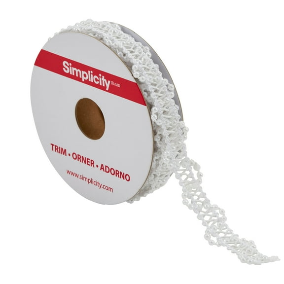 Simplicity Trim, White 1/2 inch Braid with Pearls Trim Great for Apparel, Home Decorating, and Crafts, 3 Yards, 1 Each
