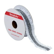 Simplicity Trim, White 1 inch Stretch Ruffle with Metallic Center Trim Great for Apparel, Home Decorating, and Crafts, 1 Yard, 1 Each