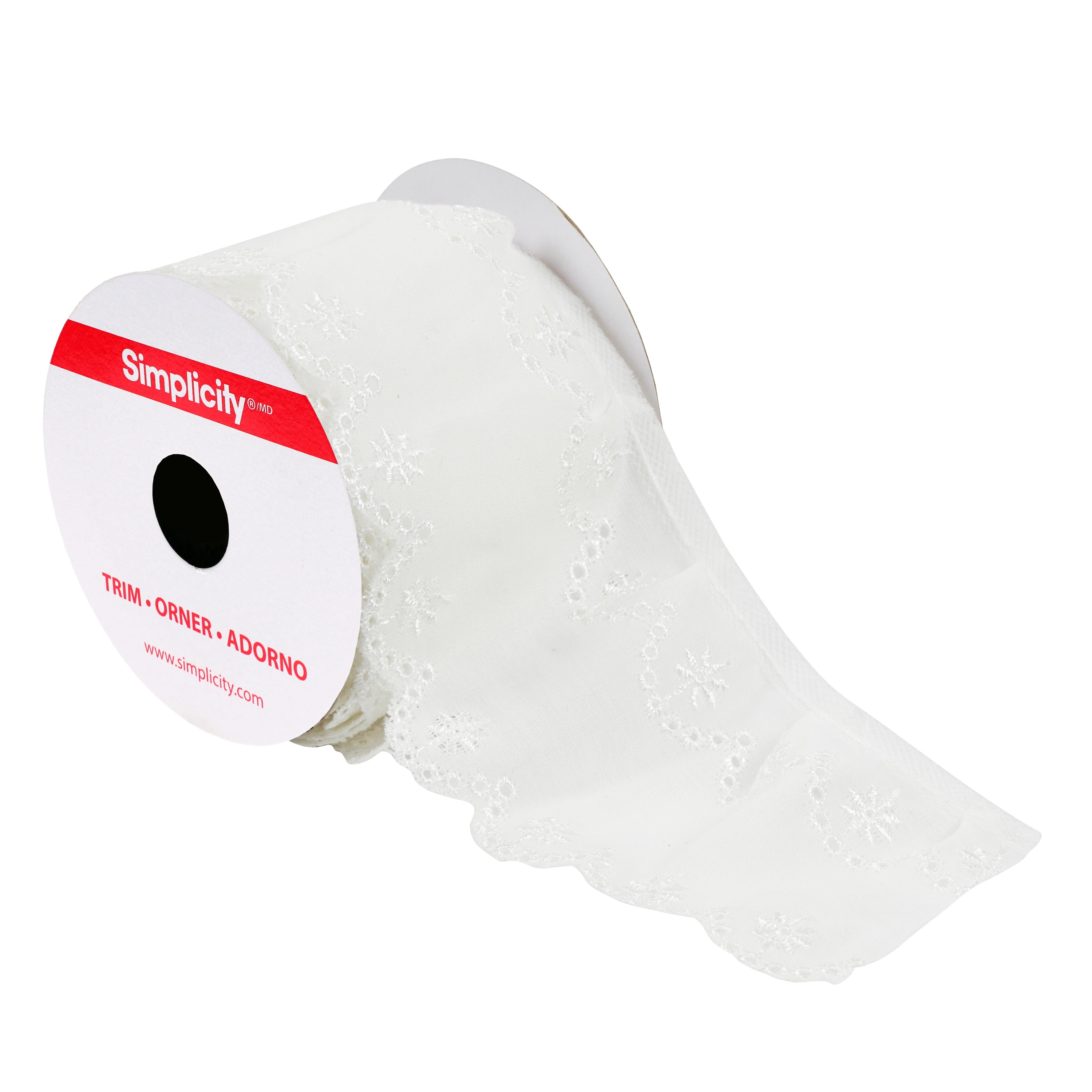 Simplicity Trim, White 2 3/4 inch Eyelet Trim Great for Apparel, Home Decorating, and Crafts, 3 Yards, 1 Each