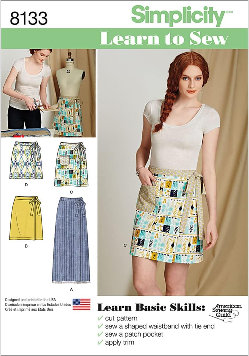 Simplicity US8133A Easy to Sew Women's Wrap Skirt Sewing Pattern Kit