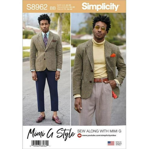 Simplicity US8962BB Sewing Pattern Mens Lined Blazer, Size BB