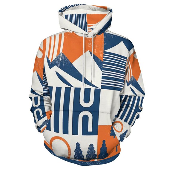 Simplicity Vintage Geometric Mountains Trees Regular Fit Hoodie, Sporty Pullover Hooded Sweatshirt for Men Women M