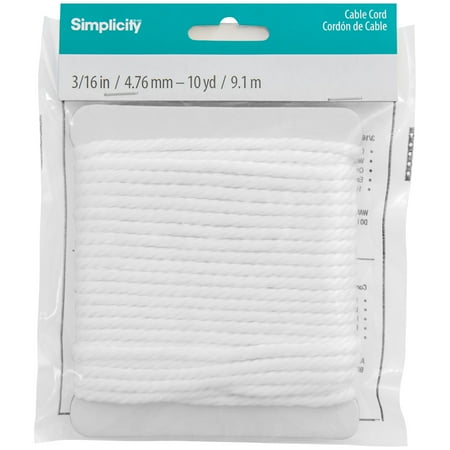 Simplicity White 3/16 Inch Cable Cording Trim, 10 Yards