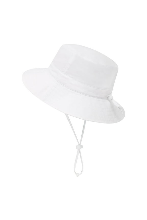 White Infant Sun Protection Bucket Hat with String, White / 0-12 Months