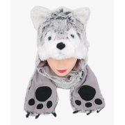 Simplicity Winter Animal Hats Caps Full Hoodie Grey Dog Caps with Scarf Mitten