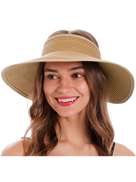 Women's Summer Foldable Wide Brim Beach Hats Straw Sun Visor Hat