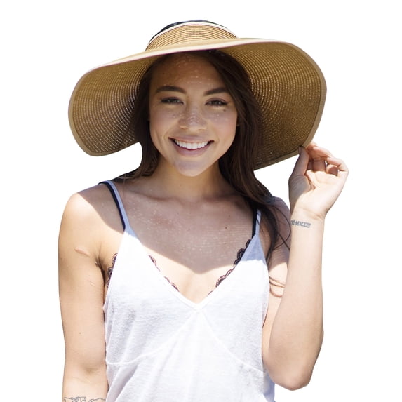 Simplicity Womens Sun Hat Foldable Straw Sun Visor Light Coffee