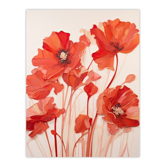 Simplicity in Poppies Thick Paste Oil Painting Extra Large XL Wall Art Poster Print