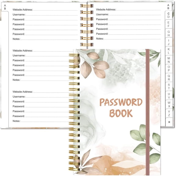 Simplified Password Book with Alphabetical Tabs - Small Pocket Size Password Keeper Journal Notebook for Computer & Website Logins, 4.5" x 6.2", Rose