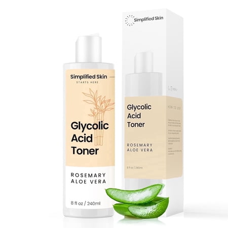 Simplified Skin 8% Glycolic Acid Face Toner – AHA Exfoliating Facial Toner with Aloe Vera & Rosemary Extract – Alcohol-Free, Fragrance-Free – 8 fl oz