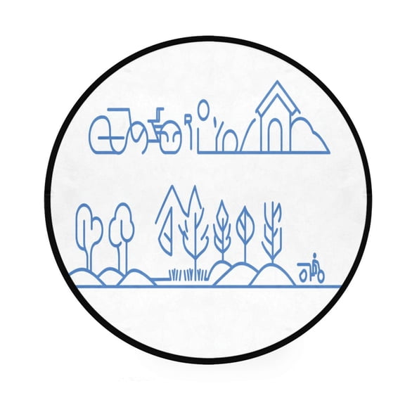 Simplified Township Illustration Memory Foam Bath Mat 36" Absorbent Rug with Non Slip Base and 4 Bonus Pads