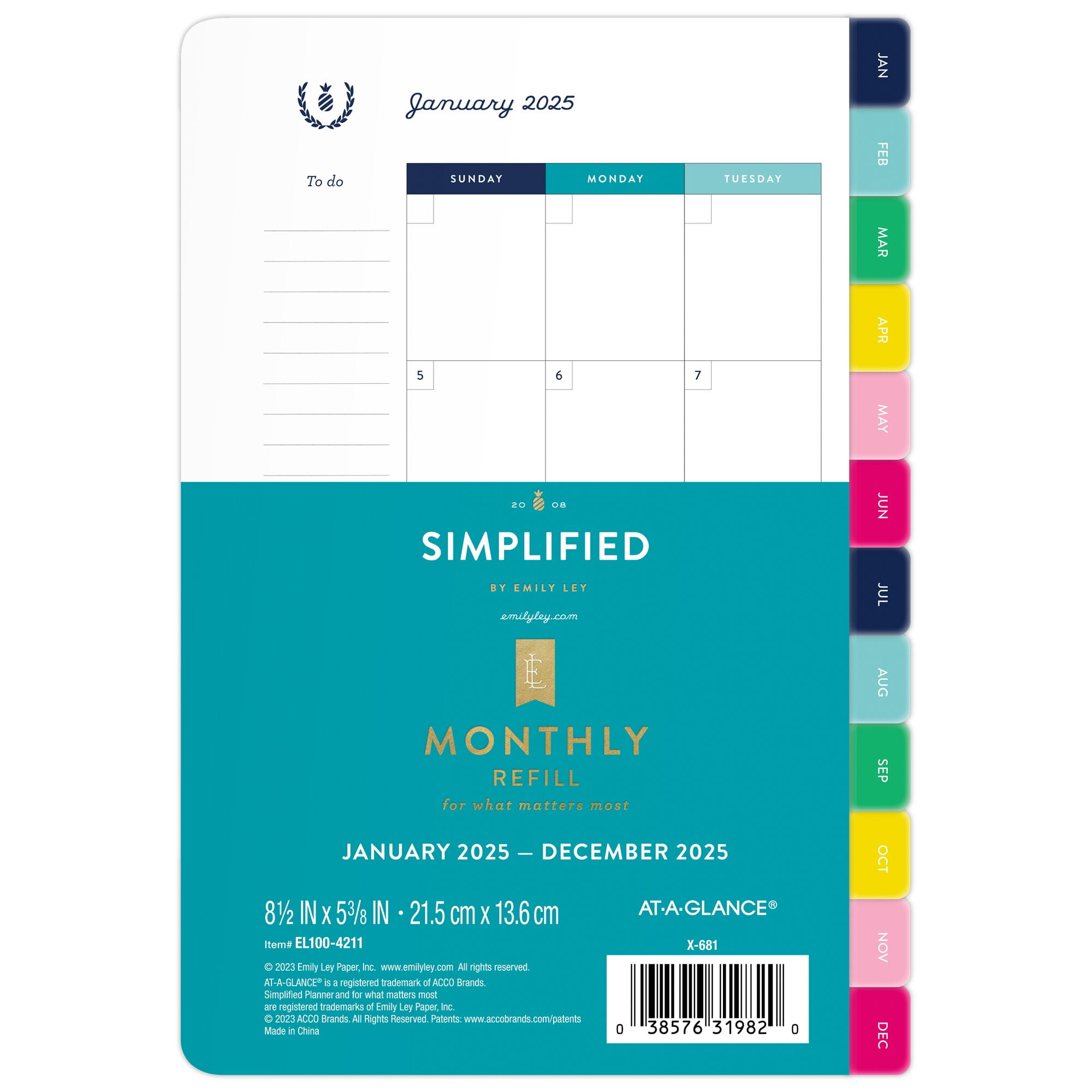 Simplified by Emily Ley for AT-A-GLANCE 2025 Monthly Refill Loose-Leaf ...