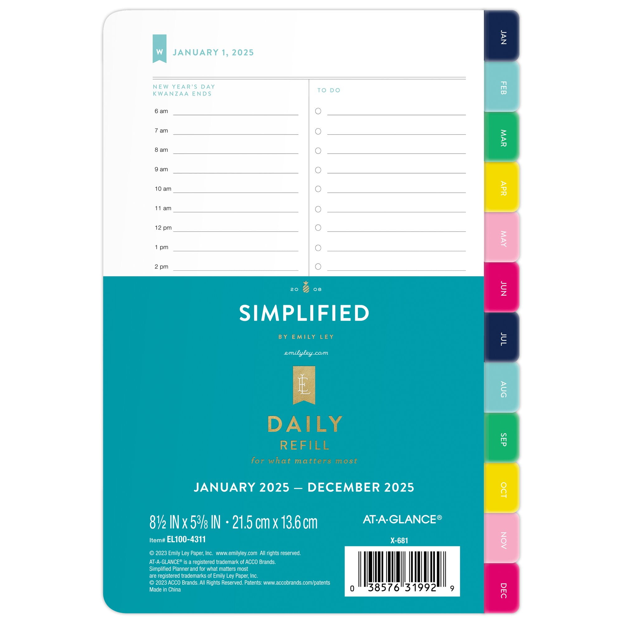 Simplified by Emily Ley for ATAGLANCE 2025 One Page Per Weekday