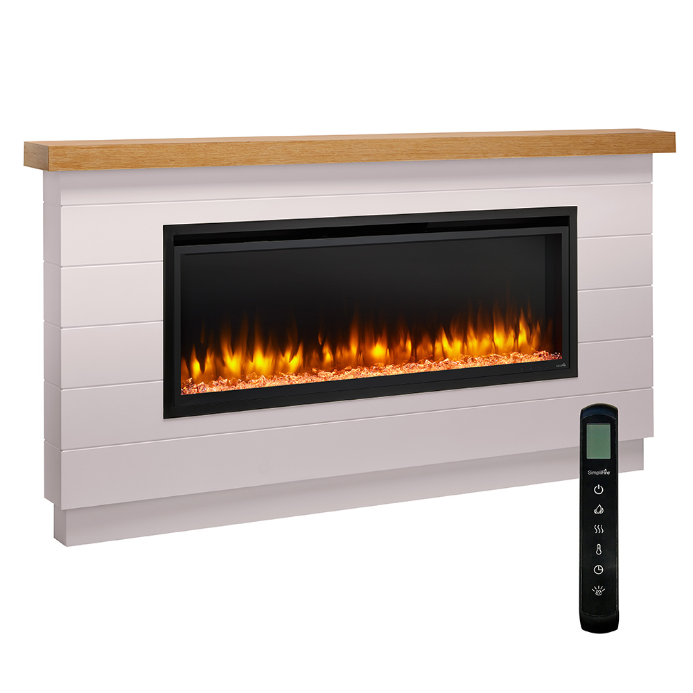 Simplifire 50Inch Allusion Platinum Electric Fireplace Shiplap Mantel