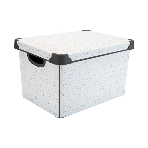 Simplify 1 Pack Dot Print Design Plastic Storage Tote Bin, White