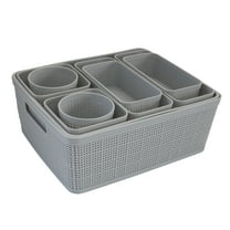 Simplify 10 Pack Plastic Organizing Storage Basket Set, Grey