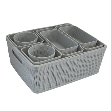 Simplify 10 Pack Plastic Organizing Storage Basket Set, Grey