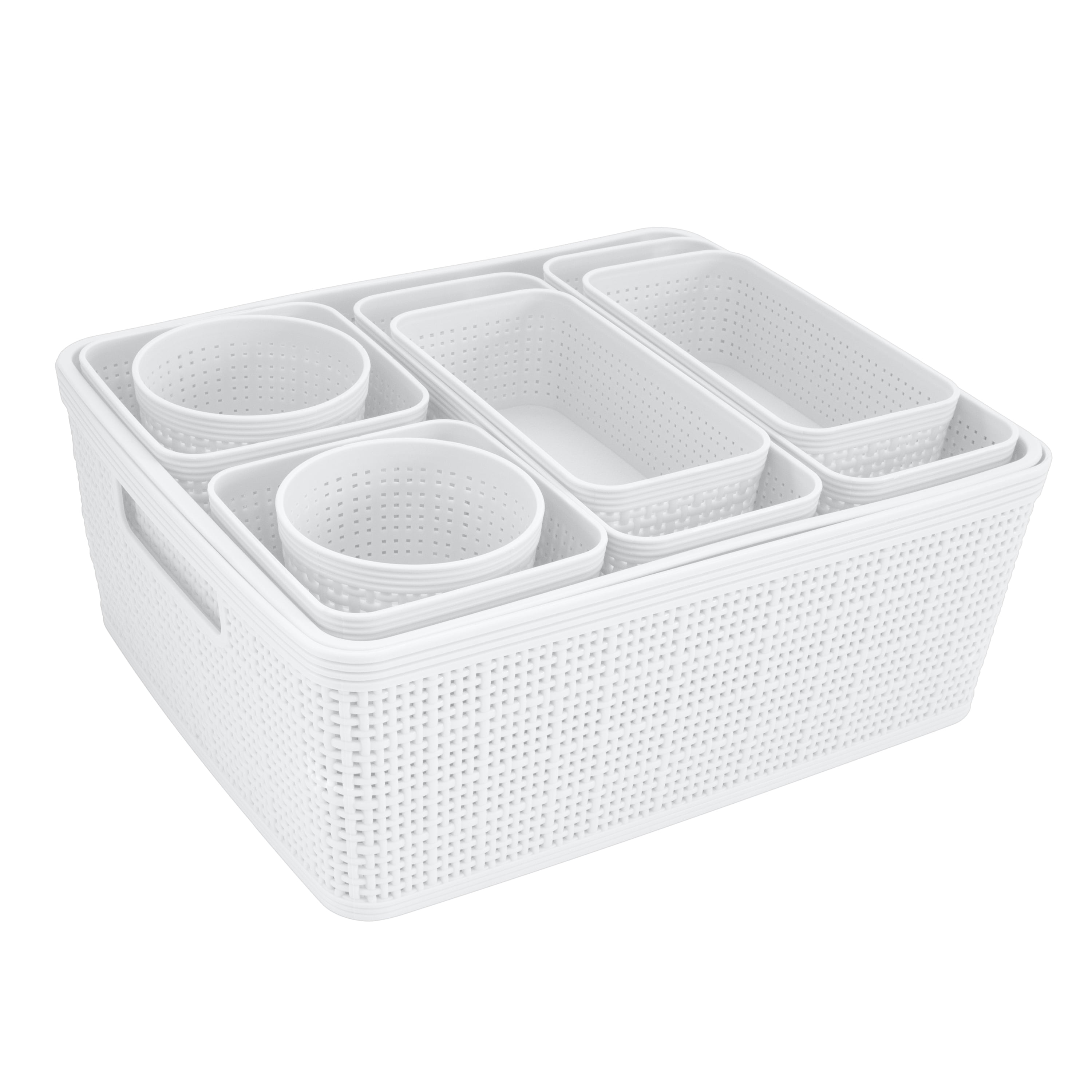 Decorative Plastic Open Home Storage Bins Organizer Baskets, White Smoke  (Set of 4) 1 Large, 1 Medium, 2 Small - Container Boxes for Organizing  Closet Shelves Drawer Shelf - Ribbed Collection 