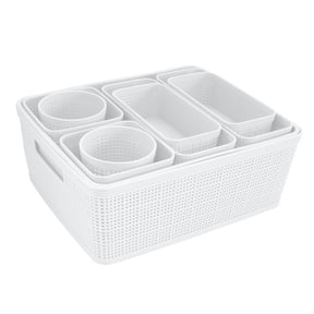 Simplify 10 Pack Plastic Organizing Storage Basket Set, White