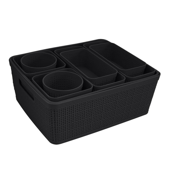 Simplify 10 Pack Plastic Storage Basket Set in Black