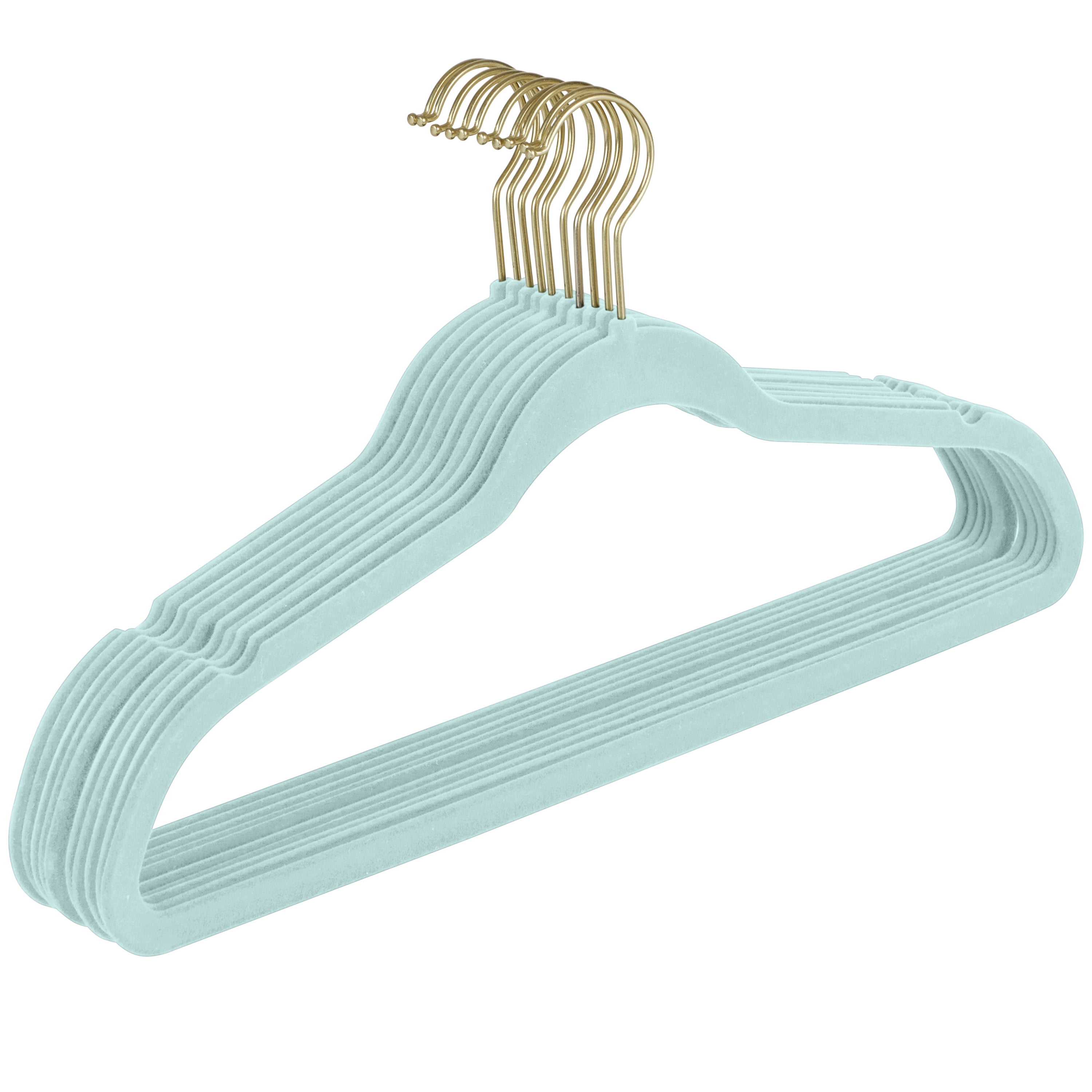 Simplify Adult 10 Pack Super Slim Velvet Hangers with Gold Hook in Pool Blue