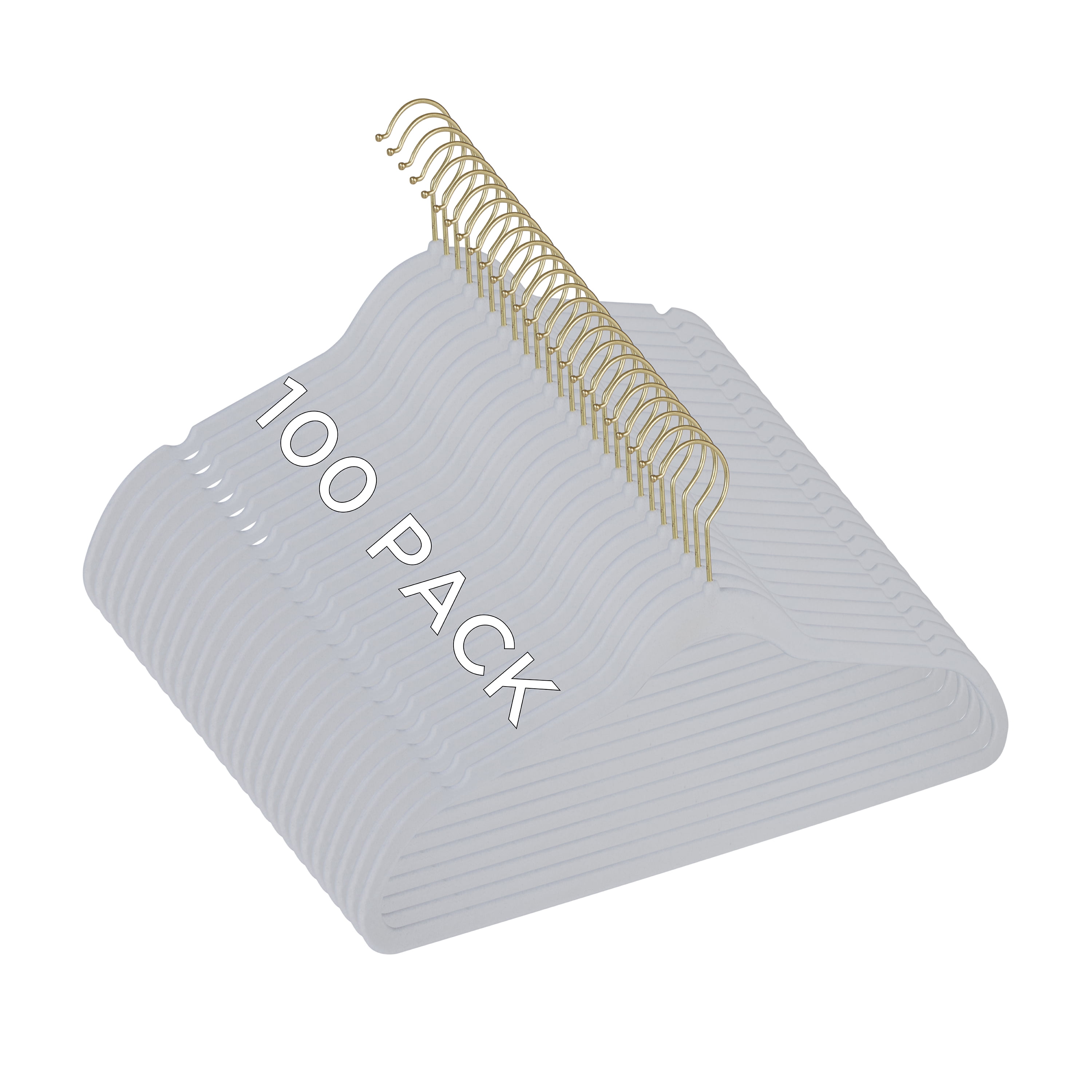 Simplify 100 Pack Slim Velvet Gold Hook Hangers in White