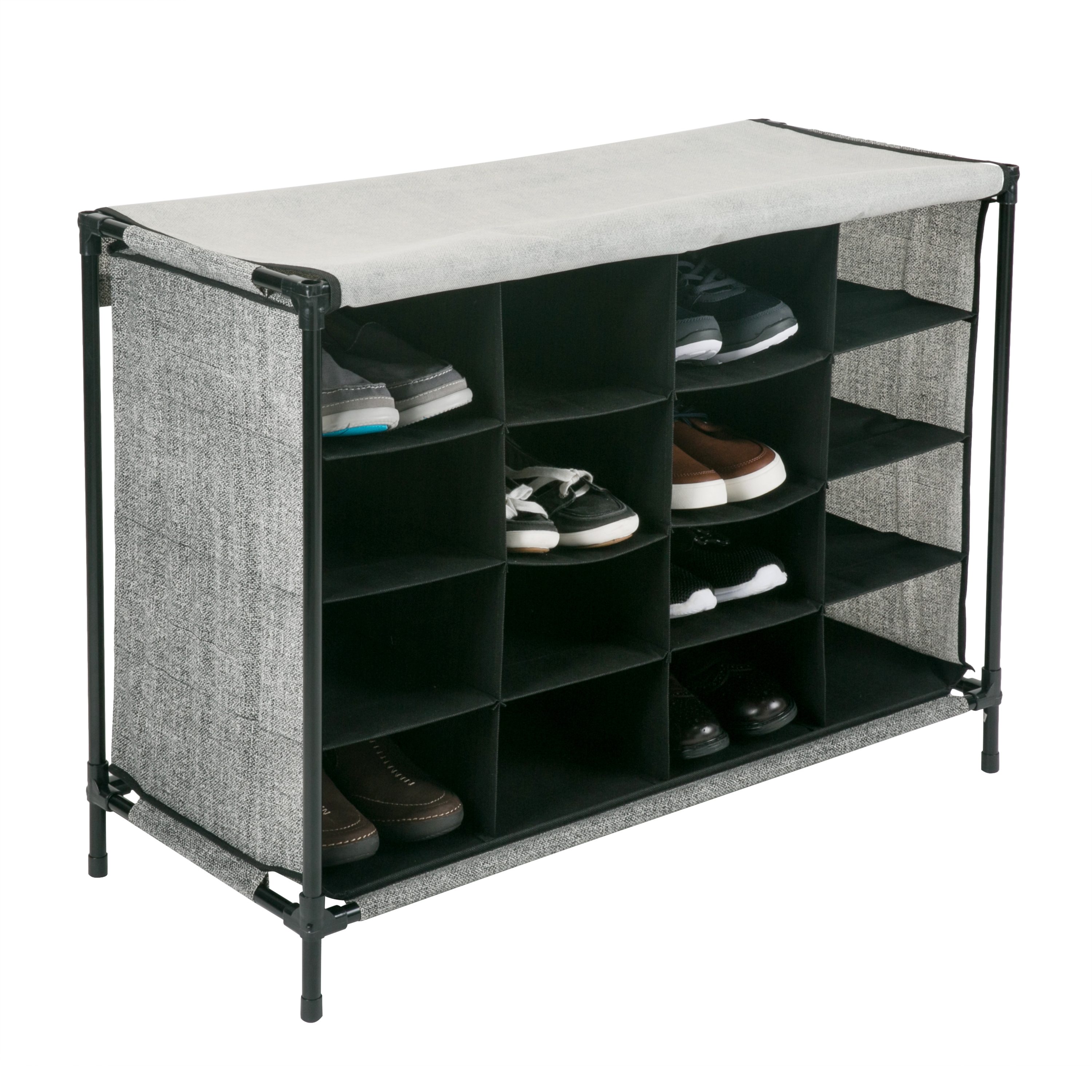 Simplify 16 Compartment 4 Tier Fabric Shoe Cubby in Black - image 1 of 10