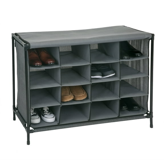 Simplify 16 Compartment Shoe Cubby Organizer with Cover in Grey