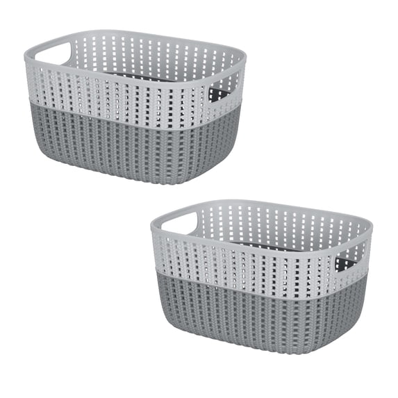 Simplify 2 Pack 2-Tone Decorative Plastic Medium Storage Basket in Grey