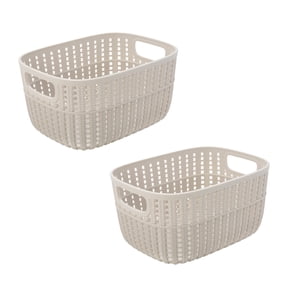 Simplify 2 Pack 2-Tone Plastic Decorative Small 9x7x5 Storage Basket Tote in Ivory