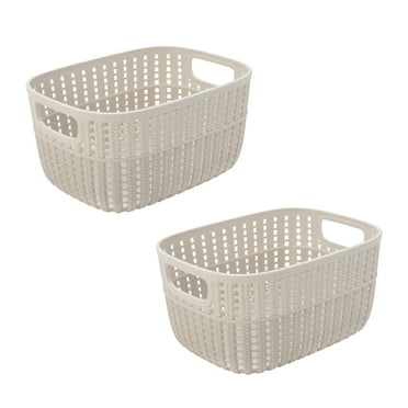 Simplify 2 Pack 2-Tone Plastic Decorative Small 9x7x5 Storage Basket Tote in Ivory