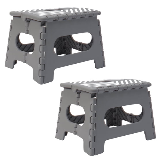 Simplify 2 Pack 9" Plastic Folding 1 Step Stool in Grey